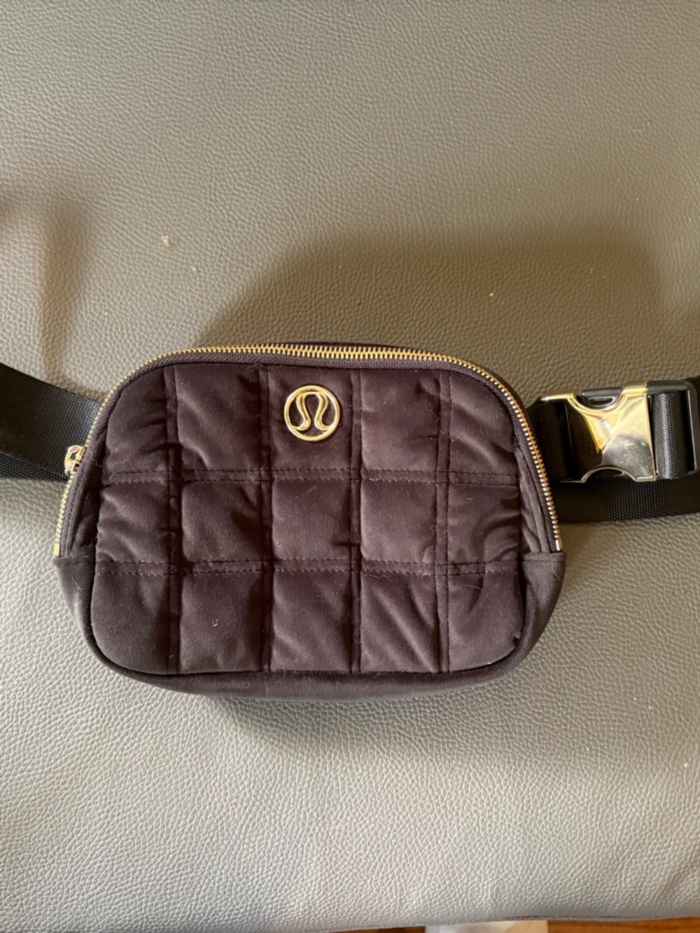 lululemon athletica Quilted Black Belt Bag with Gold Hardware